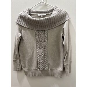 Ann Taylor LOFT size S Petite beige turtleneck cable sweater long sleeves